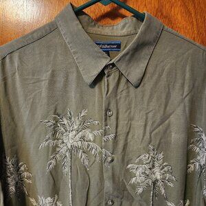 Men's XL Croft & Barrow Green Palm Tree Hawaiian Short Sleeve Button Down Shirt